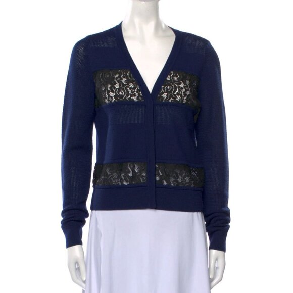 Diane Von Furstenburg Merino Wool and Lace Cardigan Size Medium - Picture 1 of 9